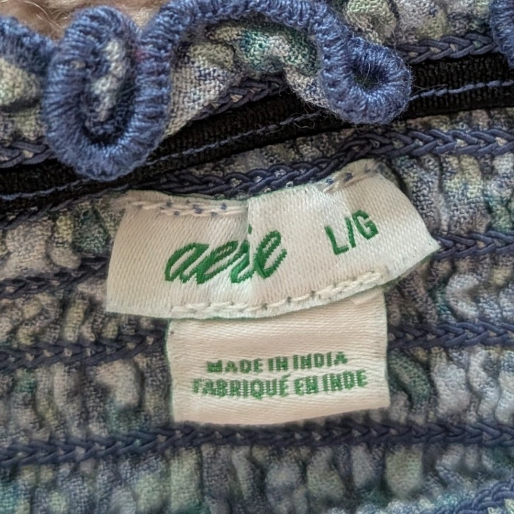 Aerie Smocked Crop Top Large Blue Green Ditsy Floral Square Neck Puff Sleeve - Picture 4 of 7